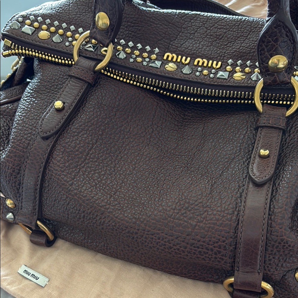 Miu Miu Brown Leather Studded Bag